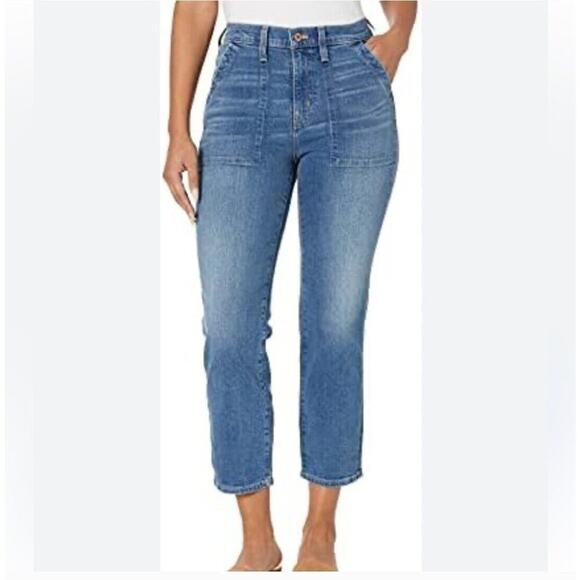 NWT J Crew Jeans Womens 26 Petite Blue Cropped Ankle Patch Pocket Utility BT040 - Picture 1 of 10